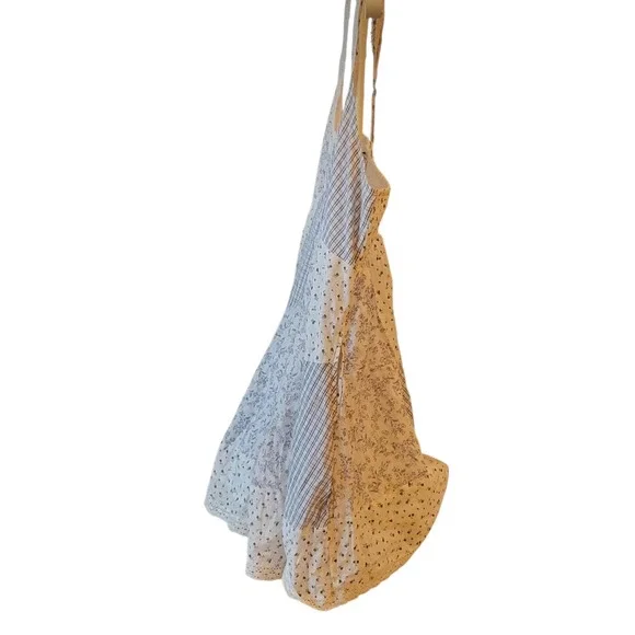 American Eagle Patchwork Mini Dress Large Blue White Floral Crochet Lace Cottage - Picture 15 of 16